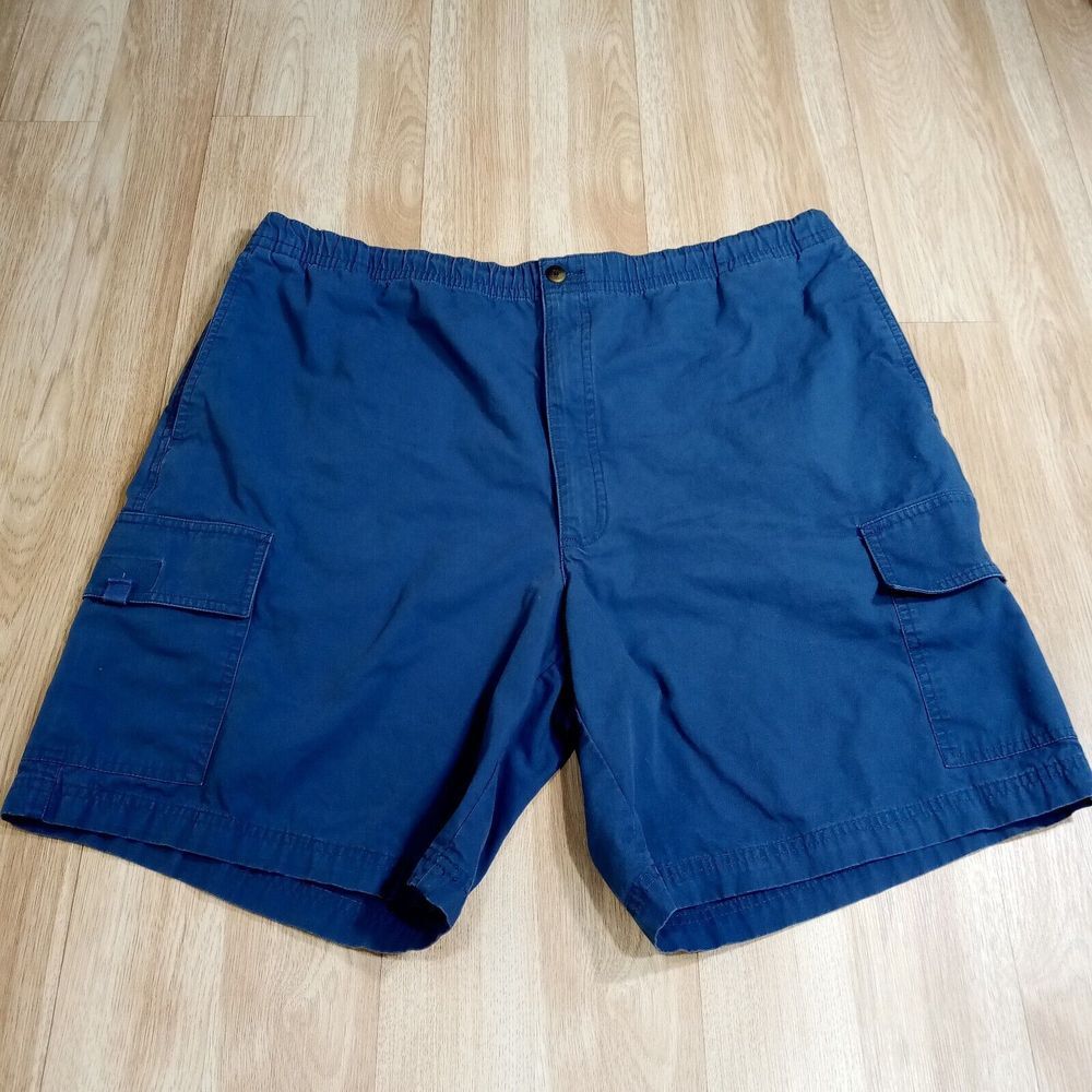 Haggar Q Shorts Mens 40x9 Cotton Blue Elastic‎ Waist Button Zipper Drawstring